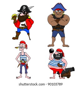 Four cartoon pirates on white background