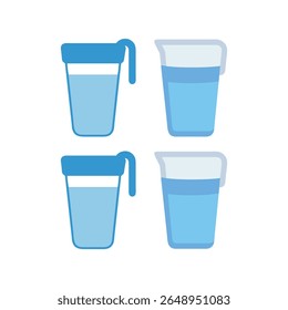 Four Cartoon Water Pitchers with Blue Liquid