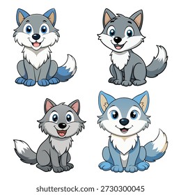 Quatro lobos de desenho animado sentado lobo animal