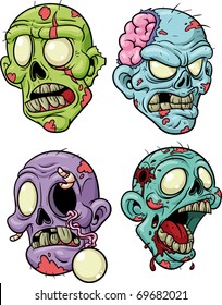 Four cartoon zombie heads. All in separate layers for easy editing.