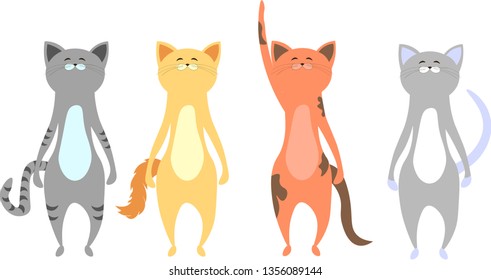 Four cats. Illustration for children. Registration of holiday celebration. Print