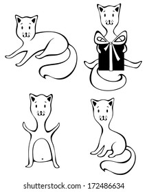 Four cats isolated on white background. Duotone cartoon illustration. EPS 8.