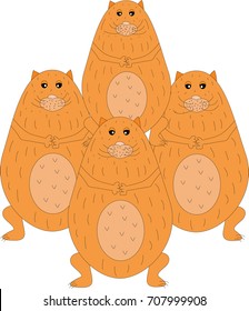 Four cats on isolated white background