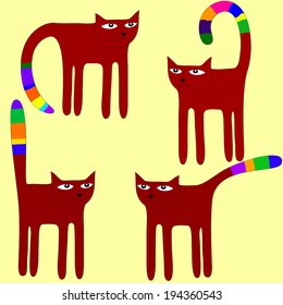 Four cats with striped tails.