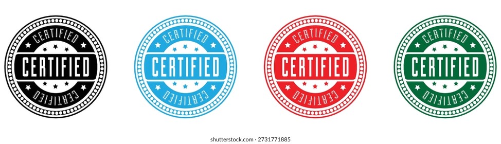 Cuatro diseños certificados del Vector del sello en diversos colores para la calidad y la autenticidad