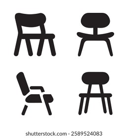 Four Chair silhouette Different Stylish Designs Vector Illustration.