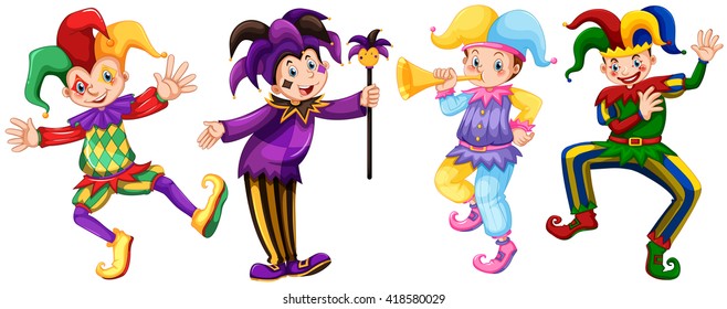 Four characters of jesters illustration