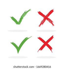 Four check box list icons set, green and red color isolated on white background. Yes and No. Vector illustration.