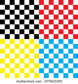 Four Checkered Badges, White, Black And Blue, White And Red White