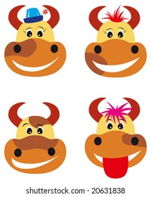 Four cheerful cows and bull