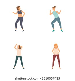 Four cheerful individuals animatedly dancing, isolated on a white background