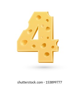 Four cheese number. Symbol isolated on white. Vector design element