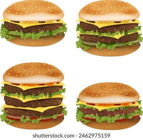 Four cheeseburgers with lettuce and cheese