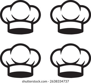 Four Chef Hat Icons in Black Outline on White Background