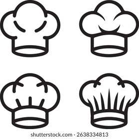 Four Chef Hat Icons in Black Outline on White Background