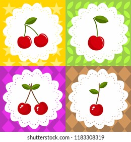 Four Cherry fruits coloring colorful for childreen vector illustration design, worksheet for kindergarten with four template design flower
