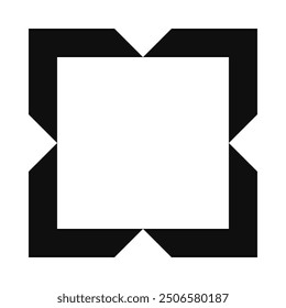 Four chevrons border, negative space square. Four black v-shapes form a squared symbol. Isolated on a white background.