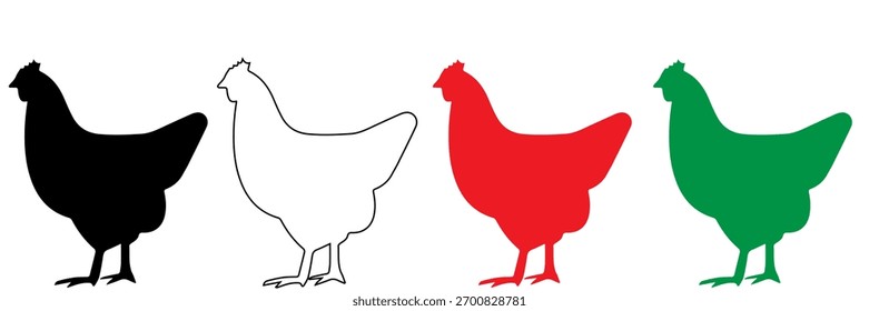 four chickens set on a white background, color, illustration,