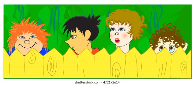 Four Children Behind the Fence