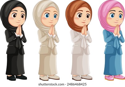 Four children in different colored hijabs