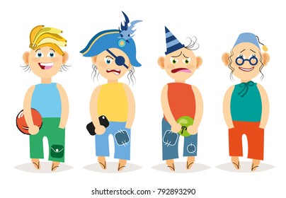 Four children in fancy costume dress.. Vector Illustration