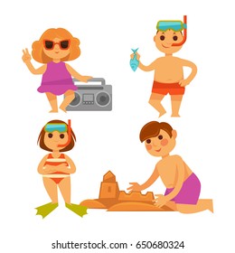 Four children having fun on hot summer vacations