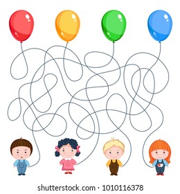 Four children hold balloons. Find where is whose ball