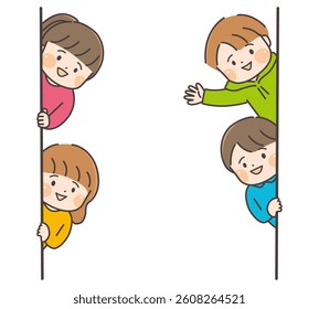 Four children peeking from the side.