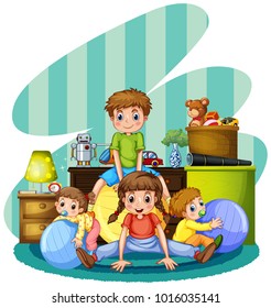 Four Children Playing Room Illustration Stock Vector (Royalty Free ...