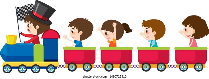 Four Children Riding On Train On Stock Vector (Royalty Free) 1490725310 ...