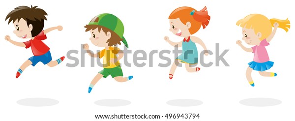 Four Children Running Around Illustration Stock Vector (Royalty Free ...