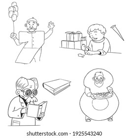cuatro personajes educativos para niños. Ilustración de niños