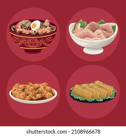 four chinese food set dishes