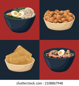 four chinese food set icons