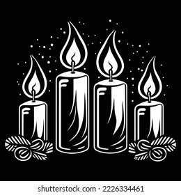 four christmas advent candles, black and white icon