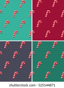 Four Christmas background seamless texture of candy pattern. Texture pattern of sweets in different colors.