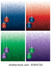 four christmas backgrounds with bauble decorations