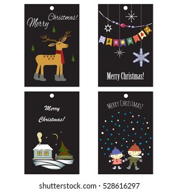 Four Christmas cards made in vector. Easy to use for greeting cards, stickers for children's holiday.