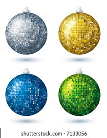 four christmas disco  ball over white background, vector