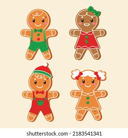 Four Christmas gingerbread on white background