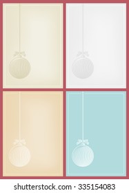 Four Christmas greetings cards with ball in vector woodcut style. Winter season holidays decoration.