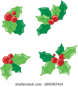 Four Christmas holly with berries

