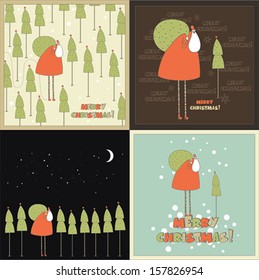 Four Christmas illustrations in vector. And Happy New Year!