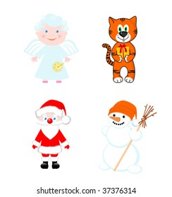 Four Christmas symbols on a white background
