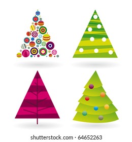 Four Christmas tree in vector and retro illustration