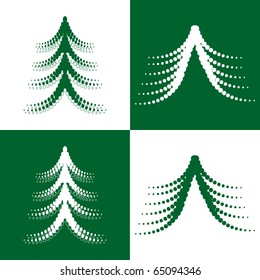 four christmas trees on white and green background (vector version eps 8).