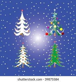 four christmas trees, vector art illustration