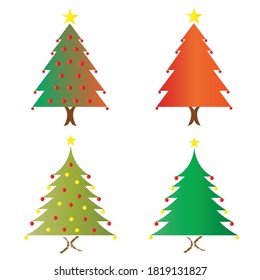 four Christmas trees vector set in multiple colors