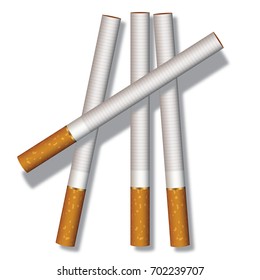 Four cigarettes composed on a white background