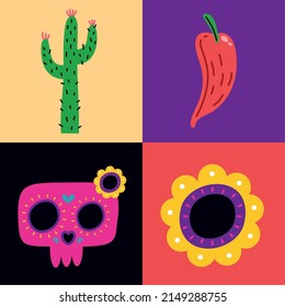 four cinco de mayo set icons